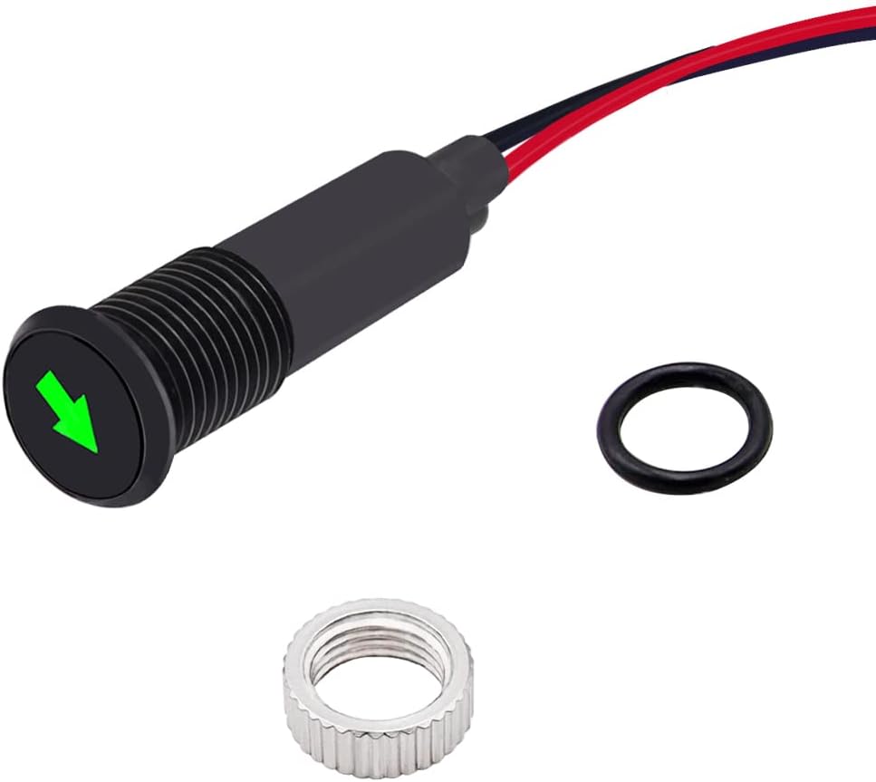 Taiss LED Indicator Pilot Dash Light with Symbols (Single Arrow) Green, 5/16"(8mm) 12V LED Metal Signal Indicator Light.