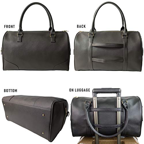 Womens Weekender Carry Bags Overnight Travel Shoulder Tote Trolley Handle Luggage Vegan Duffle 43 Quilted (Dark Grey-04)