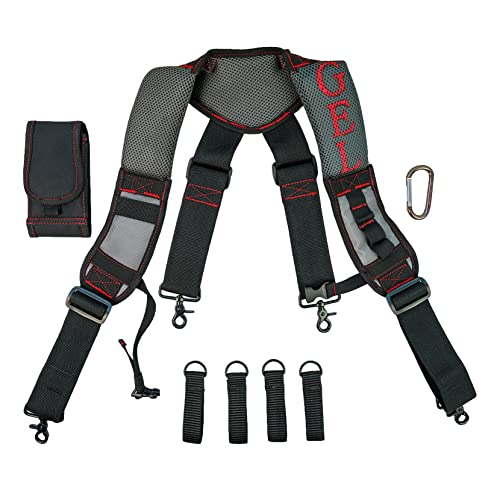 Image of MELOTOUGH Gel Padded Tool Belt Suspenders Work Belt Suspender Tool Belt Suspenders with Gel shoulder for Electrician,Contruction,Carpenter (Trigger Snap Hook with Red Color)