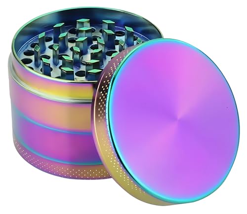 High Mc Fly Pocketgrinder Maxi - Rainbow Optik, schwarz 4-Lagig, Tabakmühle, Gewürzmühle & Kräutermühle mit Reinigungsbürste Ø 40mm (bunt)