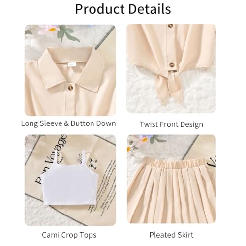Image of HIHA Girls 3 Piece Outfit Cami Crop Tops Skirt Set with Button Down Shirts Size 6-12