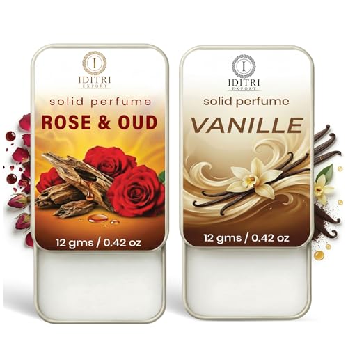 Image of Solid Perfume |Rose & Oud&Vanille Alcohol Free Wax Perfume Balm, Long Lasting | Pocket Tin 12g, Pack Of 2| Non Greasy Smooth Glide, Travel Friendly Men And Women