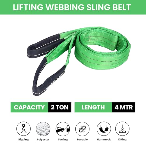 Image of Shield Flex Heavy Duty Polyester Webbing Flat Lifting Sling Belt for Material Handling, Towing, Construction & Industrial Use (2 Ton 4 Mtr, Pack of 1)