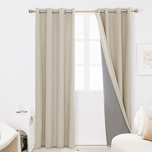 Deconovo Full Blackout Curtains Thermal Insulated Energy Efficiency Eyelet Bedroom Blackout Curtains with Coating Back Layer 52 x 90 Inch Linen 1 Pair
