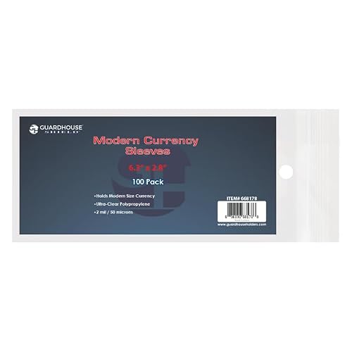 Guardhouse Ultra Clear Archival Quality Modern Size Currency Sleeves - Pack of 100