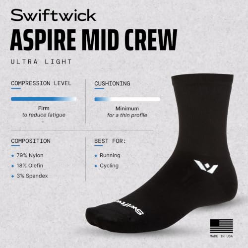 Image of Swiftwick ASPIRE Mid-Crew Socks for Running & Cycling, Men & Women