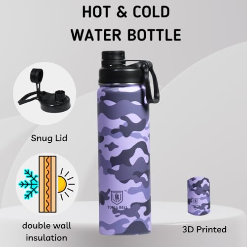 Image of TOM&BELL Water Bottle for Kids, Kids Water Bottle for School, 304 Stainless Steel hot and Cold Thermosteel Leakproof Water Bottle, Double wall Bottle Lavender 650 ml