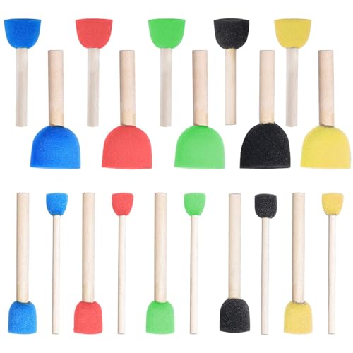 QUJUFIND 20 Pcs 5 Colors Round Sponges Brush Set Round Sponge Brushes for Painting Paint Sponges for Acrylic Painting Painting Tools for Kids Arts and Crafts