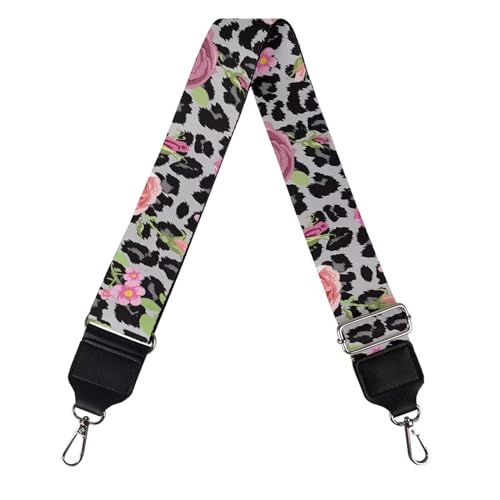 Image of TODIYADDU Grey Leopard Handbag Straps Crossbody Purse Rose Floral Shoulder Strap Replacement Strap for Crossbody Bag for Women Bag Straps for Handbags Fit for Guitar Instrument Computer Bag Gifts