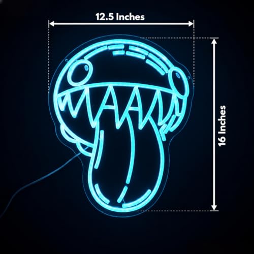Image of Glitch Monster WAA Neon Sign, Ice Blue, LED 16 x 12.5 Inch | Tongue-Out Creature Wall Art, Digital Circus Style Character,, Bedroom Streamer Setup Decor