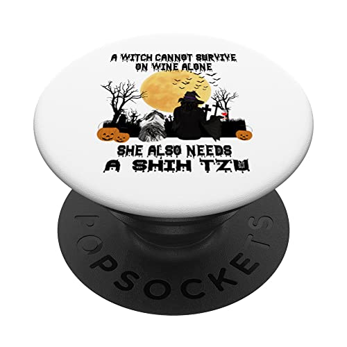 Witch Wine And Shih Tzu Dog Mom Funny Halloween Costume PopSockets PopGrip Intercambiabile