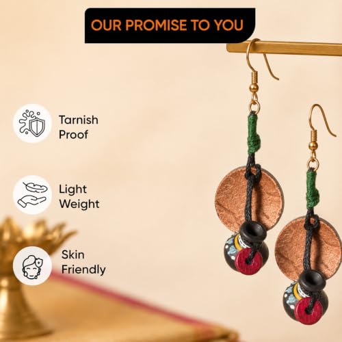 Image of Handcrafted Boho & Tribal Earrings for Women - Wooden, Brass & Terracotta Statement Designs in Drop, Hoop, Loop & Dangle Styles