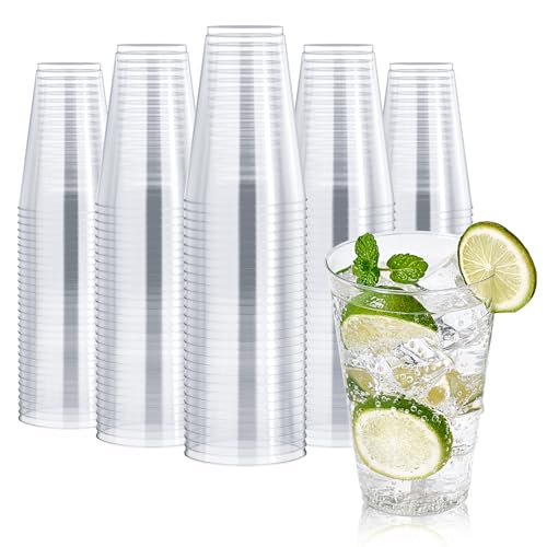 FOCUSLINE 200 Pack 14 oz Clear Plastic Cups Large Disposable Cups Plastic Party Cup 14 Ounce Heavy duty Clear Cups for Thanksgiving Halloween Christmas