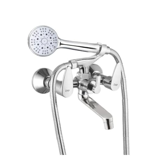ZAP Brezza High Grade Brass 2 in 1 Wall Mixer With Crutch & Multi Flow Hand Shower With 1.5 Meter Flexible Tube (Chrome) (Deluxe)