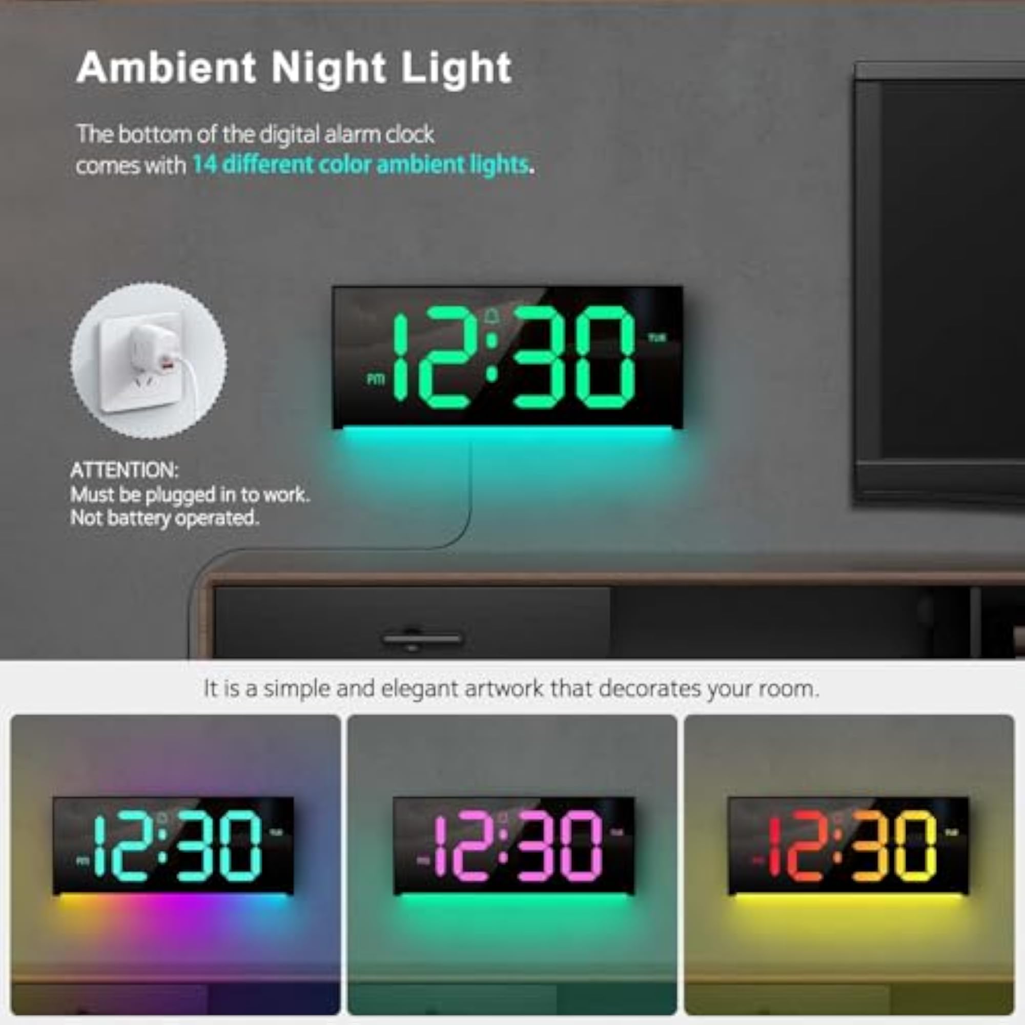 13" Alarm Clock with RGB Colors Changing Remote Control