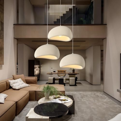 Lámpara colgante Wabi-Sabi beige regulable hecha a mano para comedor y salón