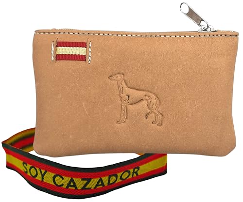 Pack Monedero de Piel con Galgo + Pulsera Soy Cazador | Hecho en España | Diseño Artesanal | Regalo para Galgueros y Aficionados a la Caza con Perro (Galgo)