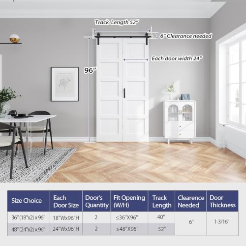 Image of FREDBECK Bifold Barn Door 48x96 (Double 24x96) Bi-fold Closet Doors,White