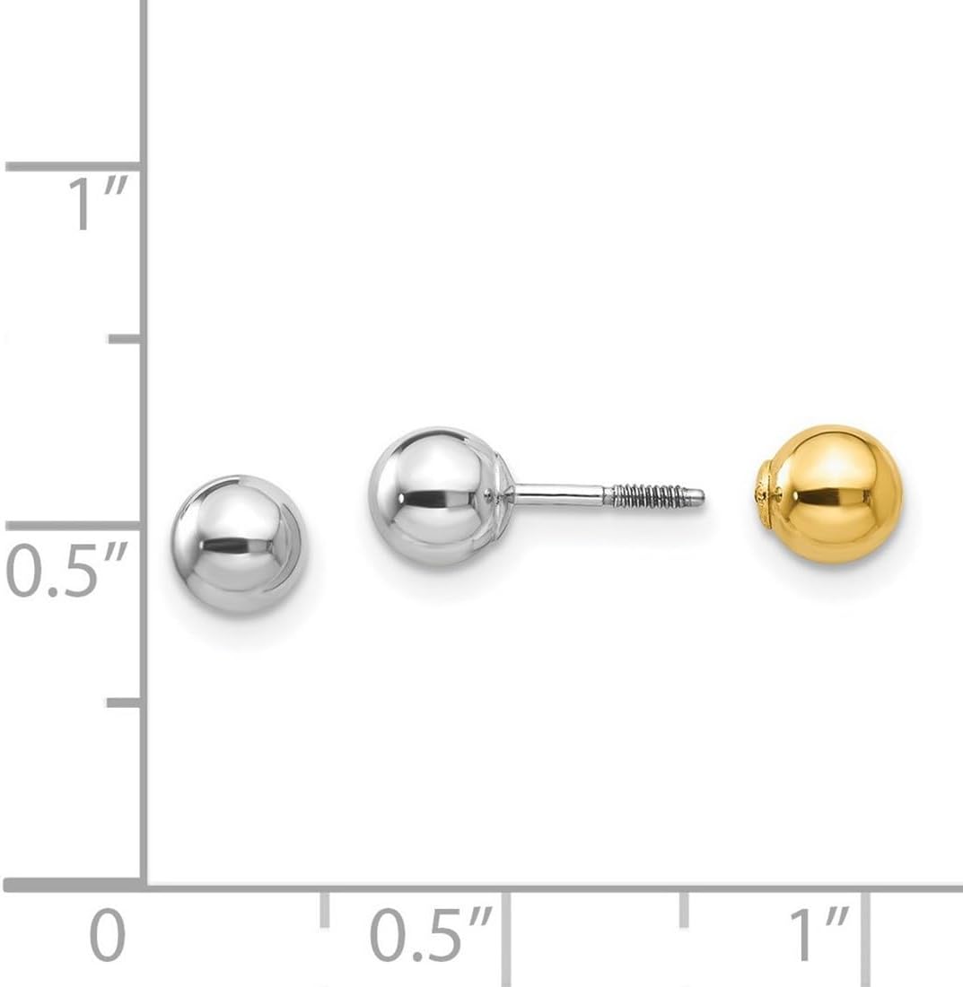 14k Two Tone Hollow Polished Screw back Post Gold Reversible 5mm Ball Earrings 5x5mm-Ball Earring for Women