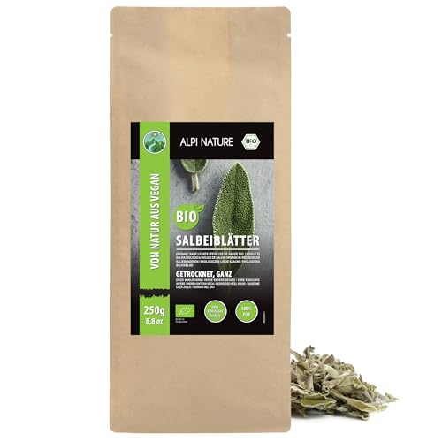 Alpi Nature Salvia Infusión Orgánica 250g, Hojas Secas Enteras para Preparar Té de Salvia Blanca