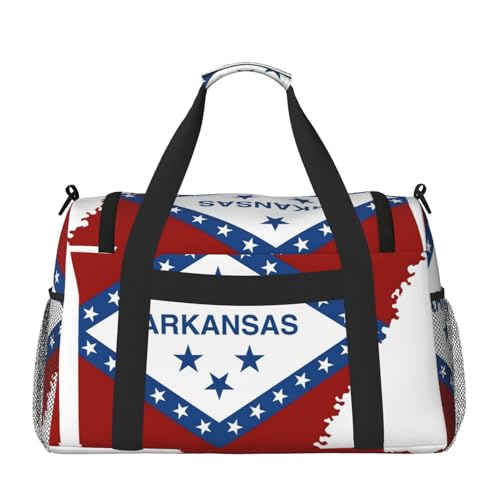 Arkansas State Flag Map print Travel Duffle Bag Gym Bag for Women,Puffer Tote Bag,Weekender Overnight Bag Organizer2