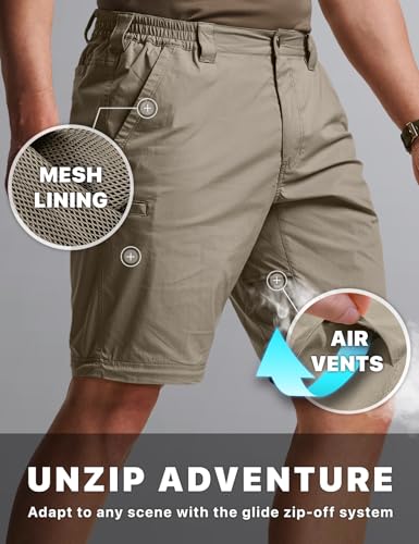 Image of CQR Men's Convertible Cargo Tactical Pants, Water Resistant Outdoor Hiking Pants, Zip Off Lightweight Stretch Work Pants