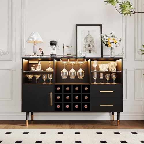 GarveeHome 47-Inch Modern Bar Cabinet with LED Lights