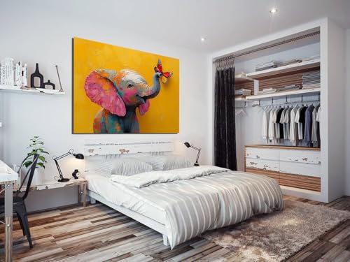 Impression d'art éléphant coloré sur toile encadrée de qualité