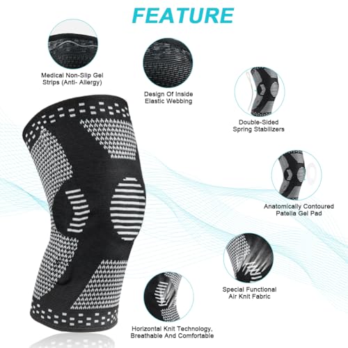 ACWOO Knee Brace, Professional Knee Brace Compression Sleeve for Men Women with Patella Gel Pads & Side Stabilizers, Knee Support for Running, Meniscus Tear, Arthritis, Joint Pain Relief (XXL)