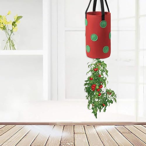 Maceta de verduras al revés con 12 agujeros de cultivo y asa para jardinería de tomate, fresa y chile