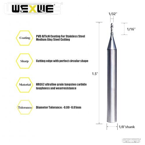 Image of Tools Ball Nose Carbide End Mill, DLC Black Coating, CNC Cutting Tools for Steel Cutting, More Wear Resistant, Suit for 3D Carving & Engraving. 2 Flute Router Bits,1 /8 Shank (1 /32-1.5 inch 5pcs