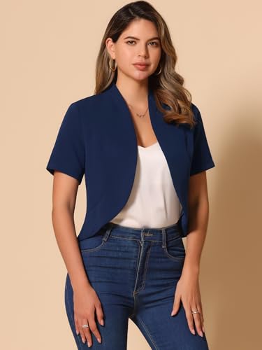 Image of Allegra K Short Sleeve Blazers for Women's Business Casual Open Front Work Cropped Shrug Jacket