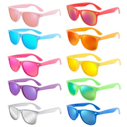 Pibupibu 10/20 Pack Wholesale Neon Party Sunglasses Bulk, Retro 80s 90s Mirror Colorful Sunglasses Party Favors Unisex
