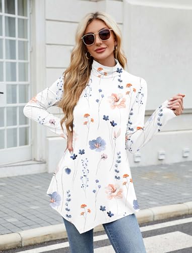 Image of JUSTFASHIONNOW Turtle Neck Shirts for Women Long Sleeve Fall Tunic Tops