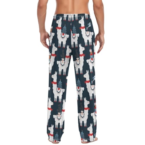 Mens Pajama Pants Cute Christmas Llamas Alpaca Lounge Pants with Pockets,Elastic Waist Sleep Bottoms-S3
