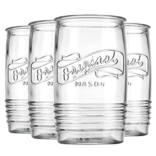 Glaver's Glass Tumbler Drinking Glasses Set Of 4 – Genuine Artisan-Made Vintage Italian Original Mason – Elegant 20 Oz Clear Tumbler Glassware Set For Cold, Refreshing Drinks, Beverages, Iced Tea #TOP2
