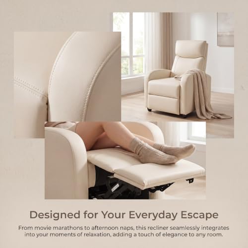 Image of Manual Recliner Chair, Oversized Lazy Boy Reclining Sofa with Adjustable Backrest & Extended Footrest, Ergonomic Single Recliner Couch for Home Theater Seating, Living Room, Bedroom, Beige