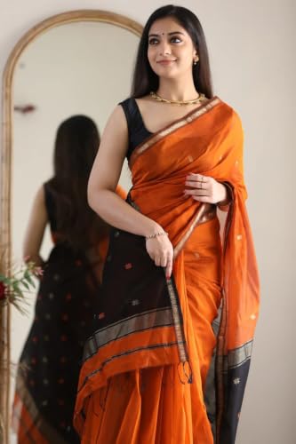 Image of SGF11 Women's Kanjivaram Soft Cotton Linen Silk Saree With Blouse Piece