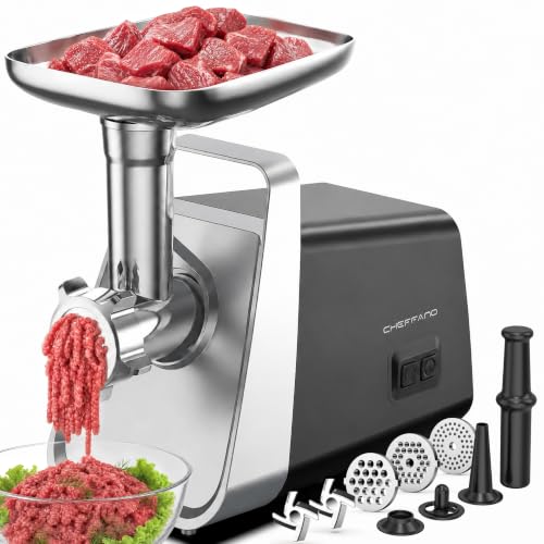 Image of CHEFFANO Electric Meat Grinder, [2800W Max] ETL Approved Heavy Duty Sausage Stuffer with 2 Blades, 3 Plates, Sausage Tubes & Kubbe Kit for Home Kitchen Use