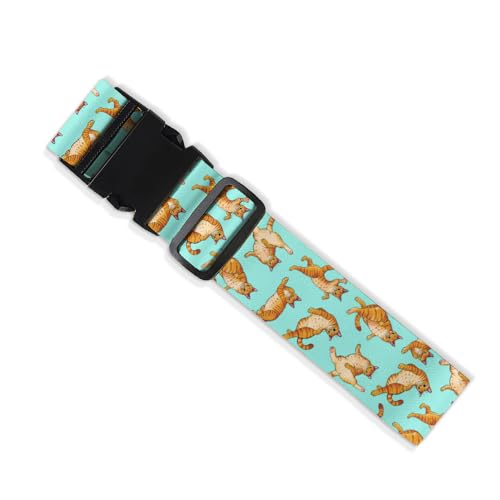 Image of WIRESTER Set of 2 Adjustable Luggage Straps with Buckle, Travel Secure Belt for Suitcase Baggage, Luggage Accessories - Orange Tabby Cat Funny Playful Postures