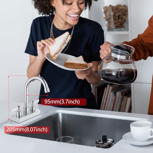 GBBNE Bar Sink Faucet 4 Inch Center 2 Hole Deck Mount Bar Faucets for Sink Prep Sink Faucet Dual Handles Commercial Utility Laundry Kitchen Sink Faucet,Polished Chrome - Thumbnail 6