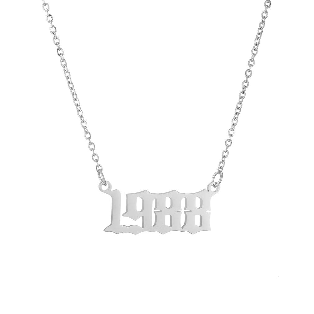 AFSTALR Birth Year Number Necklace Women Birthday Gifts Charm Friendship Jewellry for Girls 1980-2019, Silver/Gold/Rose Gold