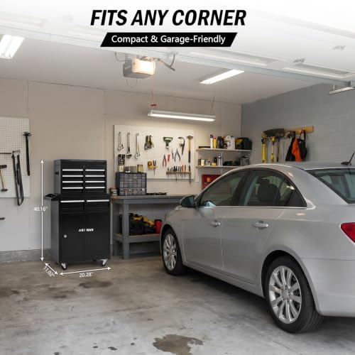 5-Drawer-Tool-Chest-Detachable-Top-Box-for-Garage-Black-Rolling-Mobile-Storage-Cabinet-Organizer-with-Lockable-Wheels-for-Workshop-Utility-Heavy-Duty-Metal-Construction