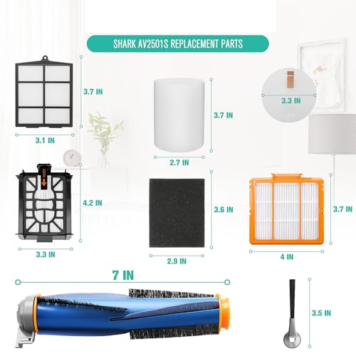 Image of Replacement Parts for Shark AI AV2501S RV2502AE AV2501AE RV2520 AV2510 AV2511AE AV2610WA AV251WAXUS UR2500SR Robot Vacuum Cleaner Accessories Kits With Main Brush, Filters, Foam Filters, Side Brushes
