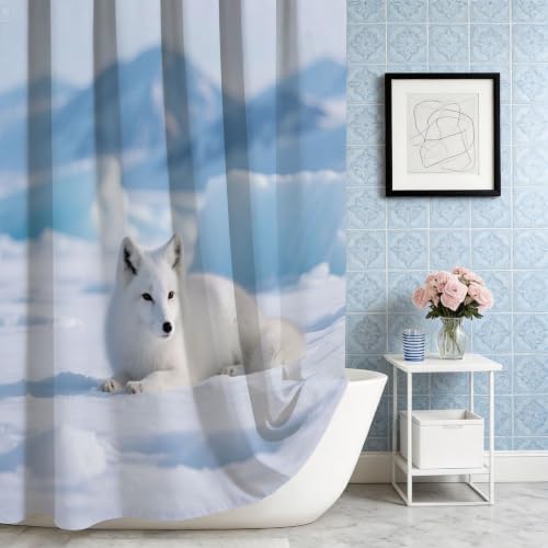 Rideau de douche 200x200 renard blanc en polyester imperméable