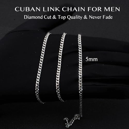 3.5mm/5mm Silver Stainless Steel Cuban Link Chain Necklace Jewelry for Men, 18-26 Inches - Image 5