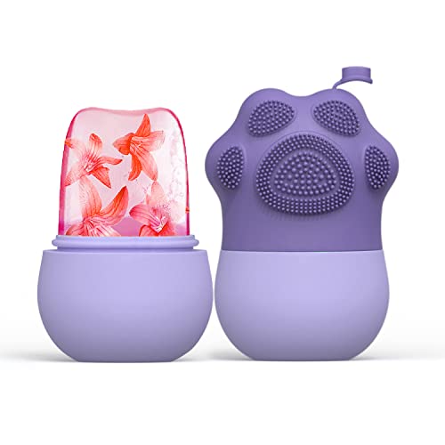 Image of HANNEA Ice Roller for Face Massage & Eye, Anti-Leak Silicone Ice Face Roller Ice Mould With Cleansing Brush, Women Skin Care Ice Facial Roller for Eliminate Edema & Calm Skin, Shrink Pore (Purple)