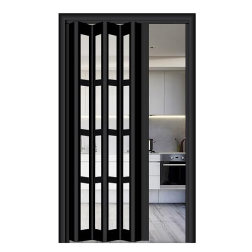 Schiebetür Falttür falttüren innentüren Innen Akkordeon Tür für Schrank, Schwarze Aluminium-Falttüren Schiebetür/ Temporäre Tür Raumtrenner mit klarem Acrylglas und Handgriff, Multifaltbare Akkordeon-