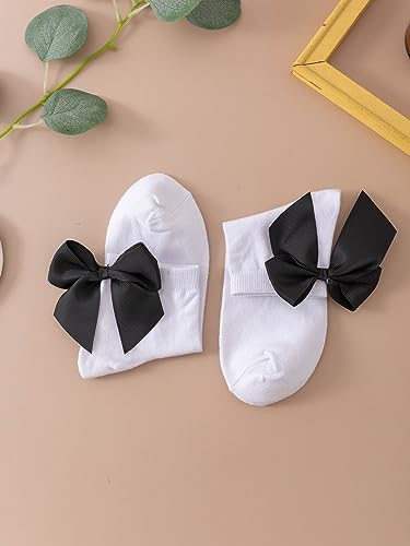 Image of OYOANGLE Women's 1 Pair Cute Solid Bow Decor Kint Crew Socks Soft Casual Comfortable Dress Socks White one-size