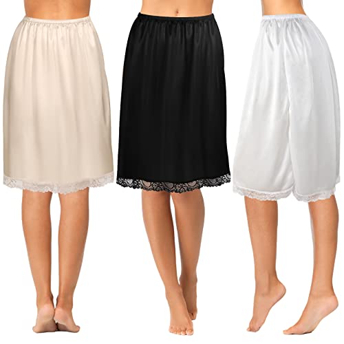 Zhanmai 3 Pieces Half Slips For Under Dresses Skirt Extenders Skirt Womens Half Slip Satin Anti Static Lace Long Underskirt (Black, White, Apricot, M Size) #TOP1